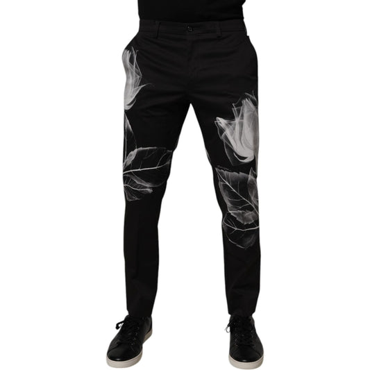 Dolce & Gabbana Black Cotton Floral Skinny Dress Pants