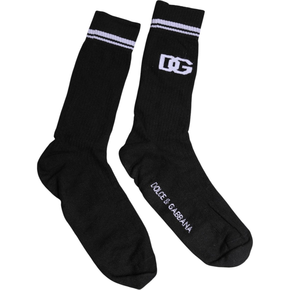 Dolce & Gabbana Black Cotton Logo Mid Calf Men Socks SCS2191-XL