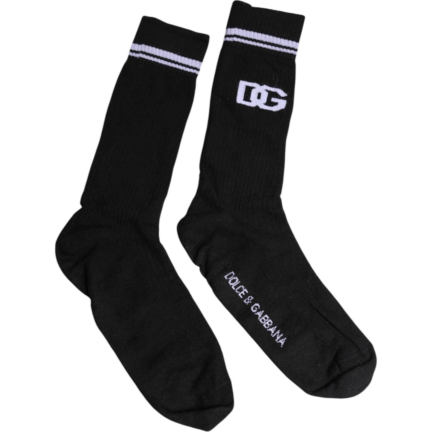 Dolce & Gabbana Black Cotton Logo Mid Calf Men Socks SCS2191-XL