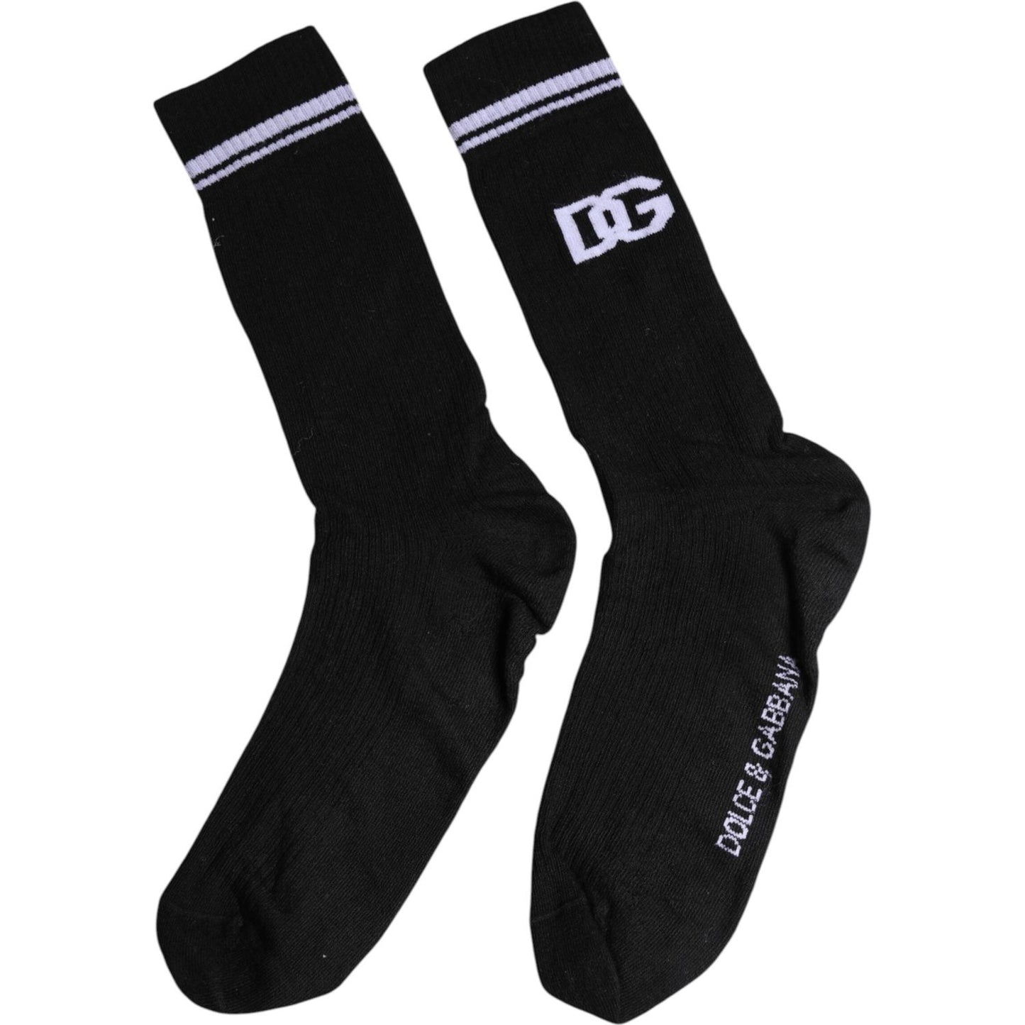 Dolce & Gabbana Black Cotton Logo Mid Calf Men Socks SCS2191-XL