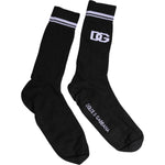 Dolce & Gabbana Black Cotton Logo Mid Calf Men Socks SCS2191-XL
