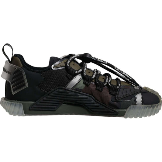 Dolce & Gabbana-Dolce & Gabbana Black Green Camo NS1 Low Top Sneakers Shoes-1728,67345645728,Black,Dolce & Gabbana,EU40.5/US7.5,EU40/US7,Material: 50% Polyester 20% Calf Leather 10% Nylon 5% Cotton 5% Elastane 5% Viscose 5% PVC,Men,Men - Shoes,Preowned /