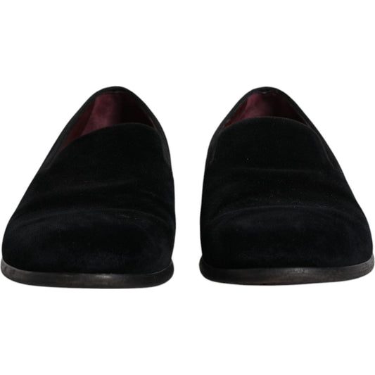 Dolce & Gabbana Black Velvet Loafers Formal Men Dress Shoes 1728,67345645728,Black,Dolce & Gabbana,EU42/US9,Loafers - Men - Shoes,Material: Nylon blend (velvet),Men,Men - Shoes,Preowned / Defect,Shoes Dolce & Gabbana MV6614-42