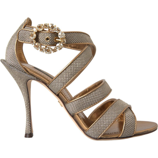 Dolce & Gabbana Dolce & Gabbana Bronze Crystal Strap Heels Sandals Shoes LA11158-37 1728,67345645728,Dolce & Gabbana,EU37/US6.5,Gold,Material: 50% PU 37% Leather 13% Polyester,New with tags,Sandals - Women - Shoes