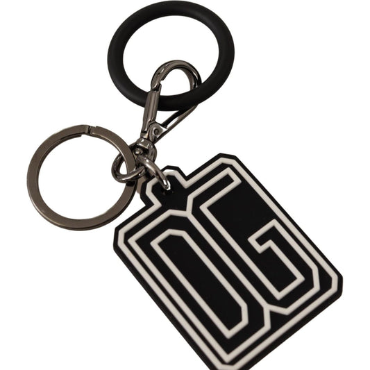 Dolce & Gabbana Dolce & Gabbana Elegant Silver & Rubber Designer Keyring SMY100578 Black,Category-Accessories,Dolce & Gabbana,Gender-Men,Keychains - Men - Accessories,Material: Brass,Men,New with tags,rubber,Subcategory-KeyChains