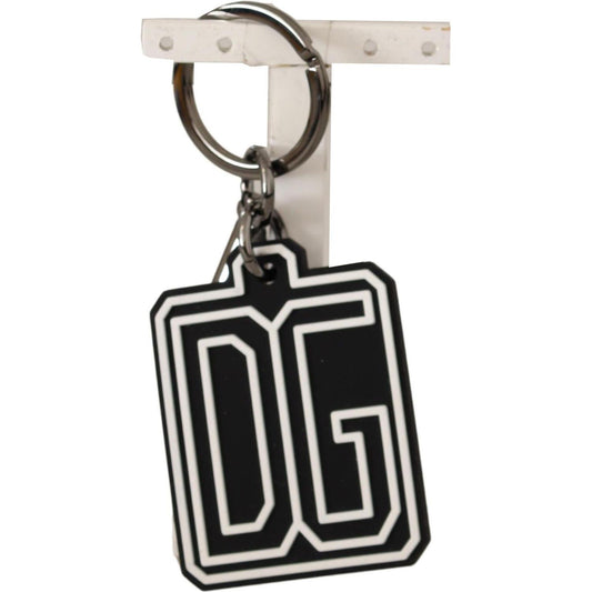 Dolce & Gabbana Dolce & Gabbana Elegant Silver & Rubber Designer Keyring SMY100578 Black,Category-Accessories,Dolce & Gabbana,Gender-Men,Keychains - Men - Accessories,Material: Brass,Men,New with tags,rubber,Subcategory-KeyChains