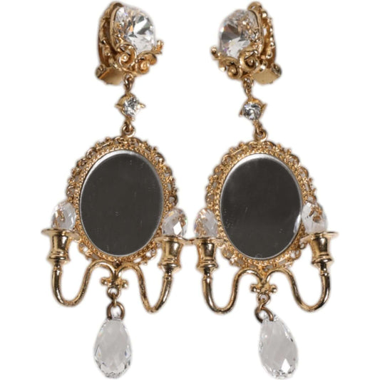 Dolce & Gabbana Dolce & Gabbana Gold Brass Clear Crystal Mirror Element Clip Dangling Earrings SMY10502 1728,67345645728,Dolce & Gabbana,Earrings - Women - Jewelry,Gold,Material: 40% Real Brass 30% PVC 30% Crystal,New with tags,Women