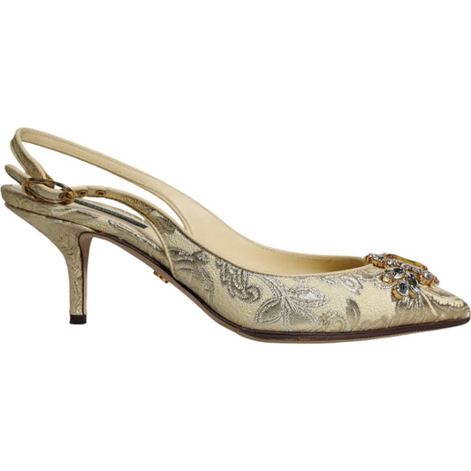 Dolce & Gabbana Dolce & Gabbana Gold Crystal Pumps Heels Slingbacks Shoes LA11792-37 1728,34% Lambskin,53% PL,6% P2,Dolce & Gabbana,EU37/US7,Gold,Material: 7% PA,Preowned / Defect,Sandals - Women - Shoes,Women