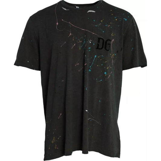 Dolce & Gabbana Gray Color Splash Cotton Crew Neck T-shirt Dolce & Gabbana Black
