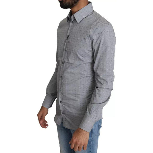 Dolce & Gabbana Dolce & Gabbana Gray SICILIA Dotted Semi Fitted Formal Shirt TSH5484-37 1728,67345645728,Dolce & Gabbana,Gray,IT37 | XS,Material: 73% Cotton 23% Nylon 4% Elastane,Men,Preowned / Defect,Shirts - Men - Clothing