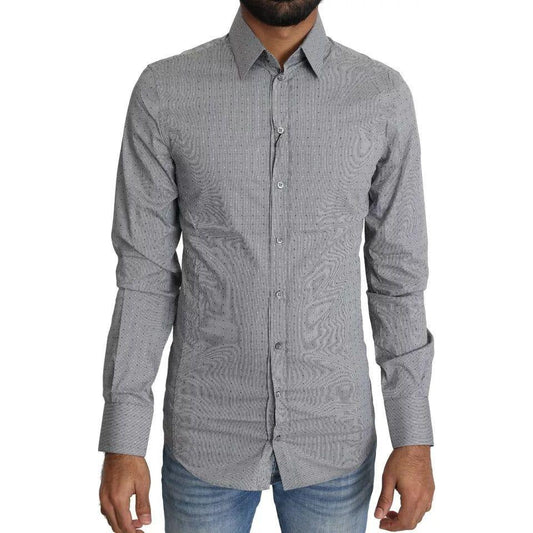 Dolce & Gabbana Dolce & Gabbana Gray SICILIA Dotted Semi Fitted Formal Shirt TSH5484-37 1728,67345645728,Dolce & Gabbana,Gray,IT37 | XS,Material: 73% Cotton 23% Nylon 4% Elastane,Men,Preowned / Defect,Shirts - Men - Clothing