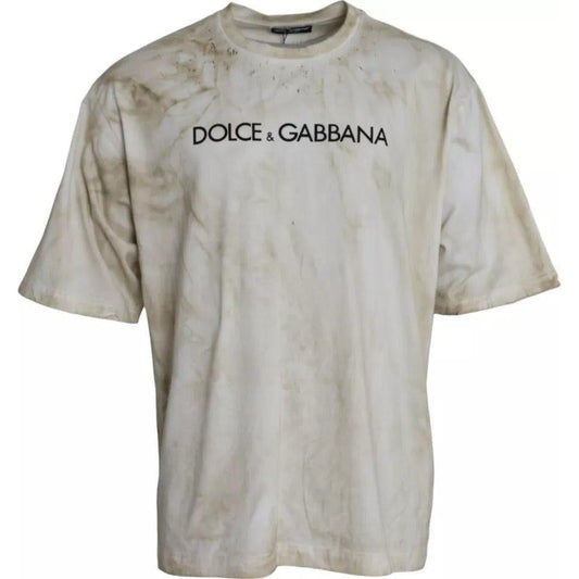 Dolce & Gabbana Off White Logo Cotton Crew Neck T-shirt Dolce & Gabbana Dark Gray
