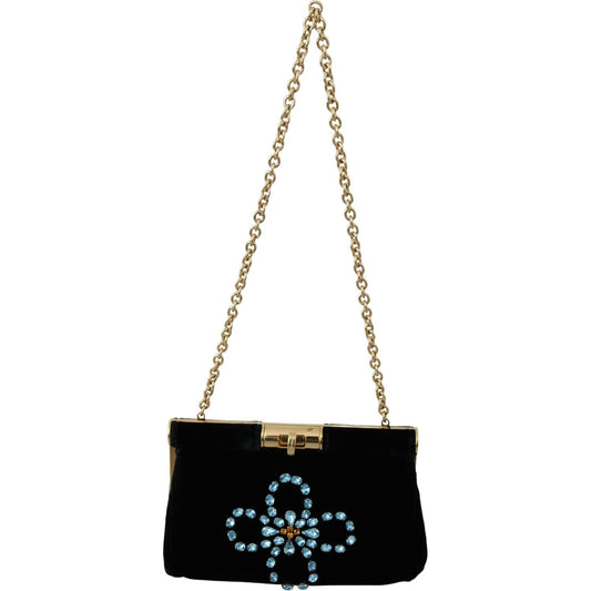 Dolce & Gabbana Dolce & Gabbana Velvet Evening Party Crossbody with Crystal Studs VAS9621 Black,Category-Bags,Crossbody Bags - Women - Bags,Dolce & Gabbana,Gender-Women,New with tags,Subcategory-Crossbody