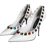 Dolce & Gabbana White Crystals Leather High Heels Pumps Shoes Dolce & Gabbana Light Gray