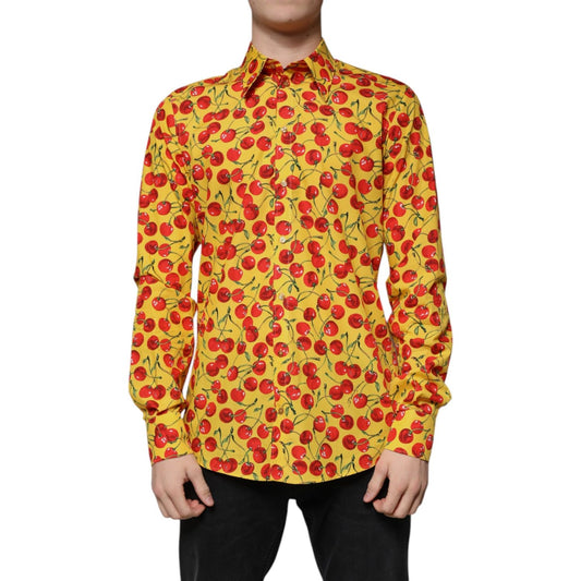 Dolce & Gabbana Yellow Cherry Cotton MARTINI Dress Shirt 1728,67345645728,Clothing,Dolce & Gabbana,IT40 | M,Material: 100% Cotton,Men,Men - Clothing,New with tags,Shirts - Men - Clothing,Yellow Dolce & Gabbana TSH87284-40