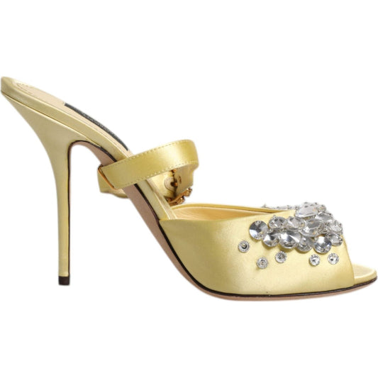 Dolce & Gabbana Yellow Crystal Slides KEIRA Sandals Shoes 1728,67345645728,Dolce & Gabbana,EU39/US8.5,Material: 68% Viscose 32% Silk,New with tags,Sandals - Women - Shoes,Shoes,Women,Women - Shoes,Yellow Dolce & Gabbana LA12265-39
