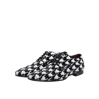 Dolce & Gabbana Dress Black White Sequined Lace Up Derby Shoes, elegant and modern footwear.