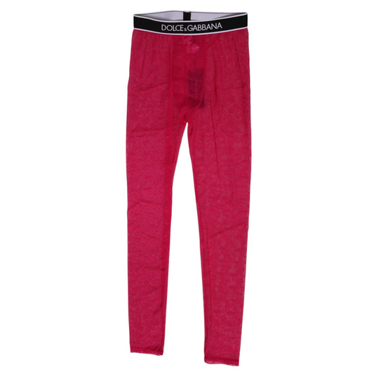 Dolce & Gabbana Fuchsia Nylon Logo Lace Leggings Pants Underwear