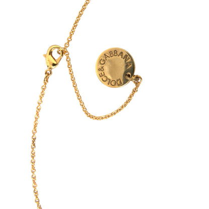 Dolce & Gabbana Gold Brass Chain Dog Heart Pendant Charm Necklace with lobster closure and logo detail, Italy made, gold with red crystals
