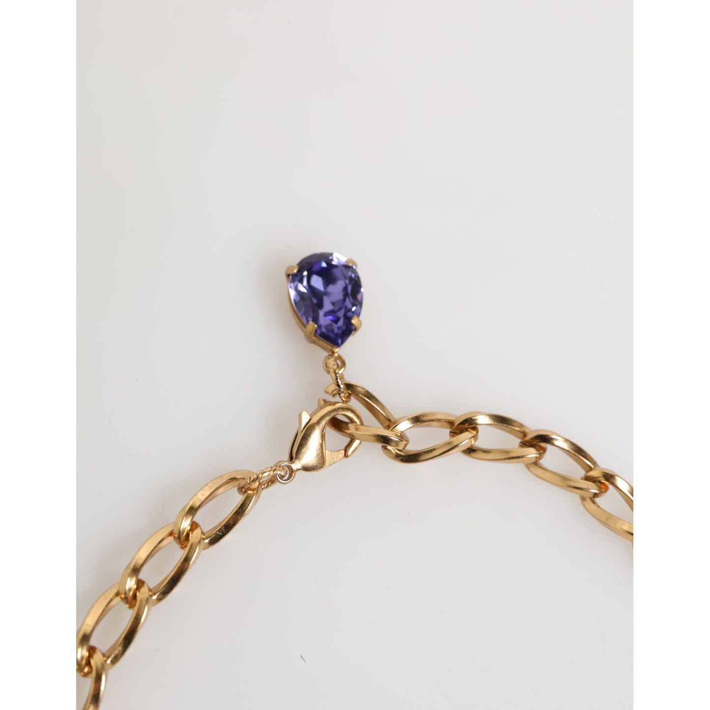 Dolce & Gabbana Gold Brass Crystal Pearl Purple Floral Pendant Jewelry Necklace with purple crystal detail
