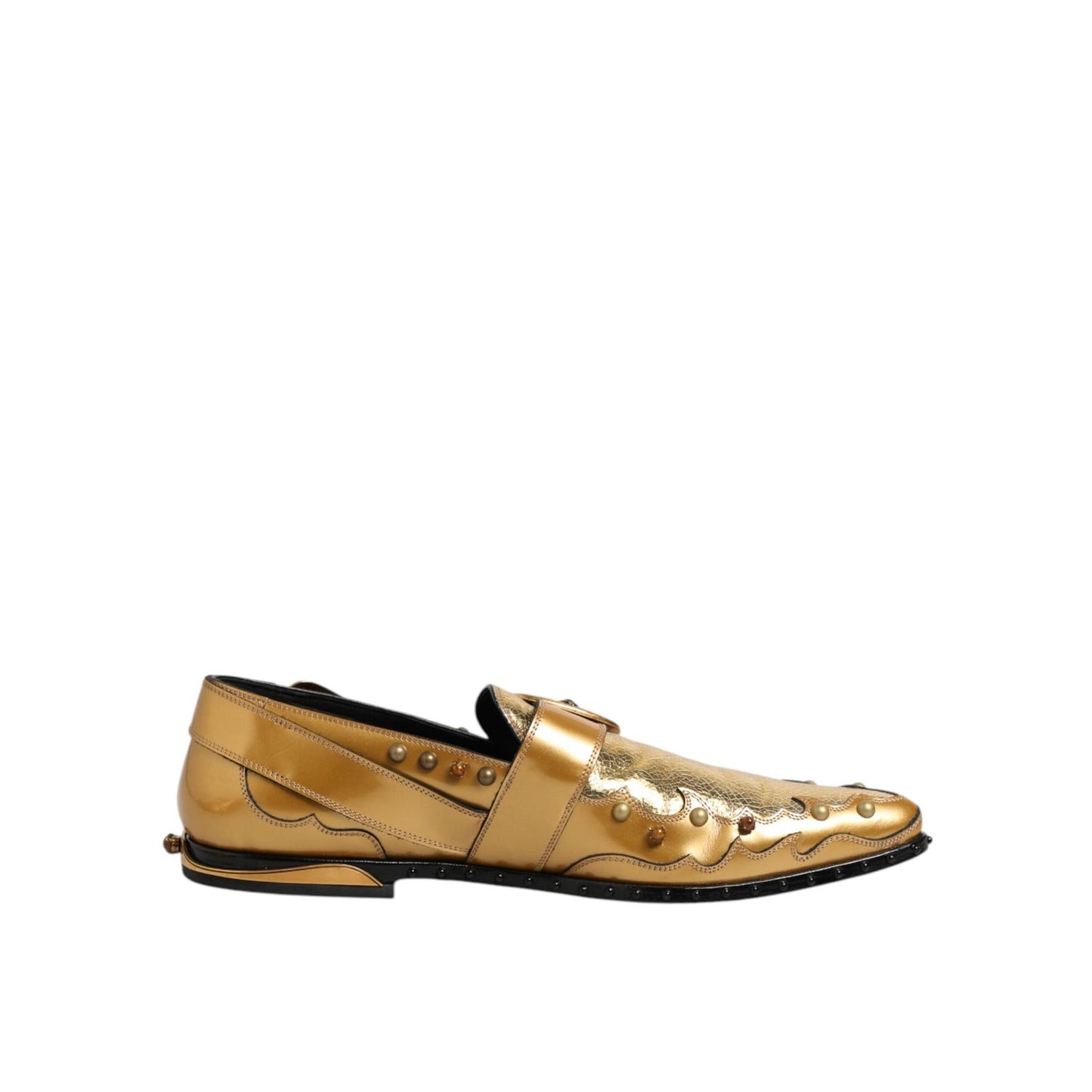 Dolce & Gabbana Gold Leather MONK STRAP Dress Formal Shoes with elegant design and luxurious details, perfect for formal events.