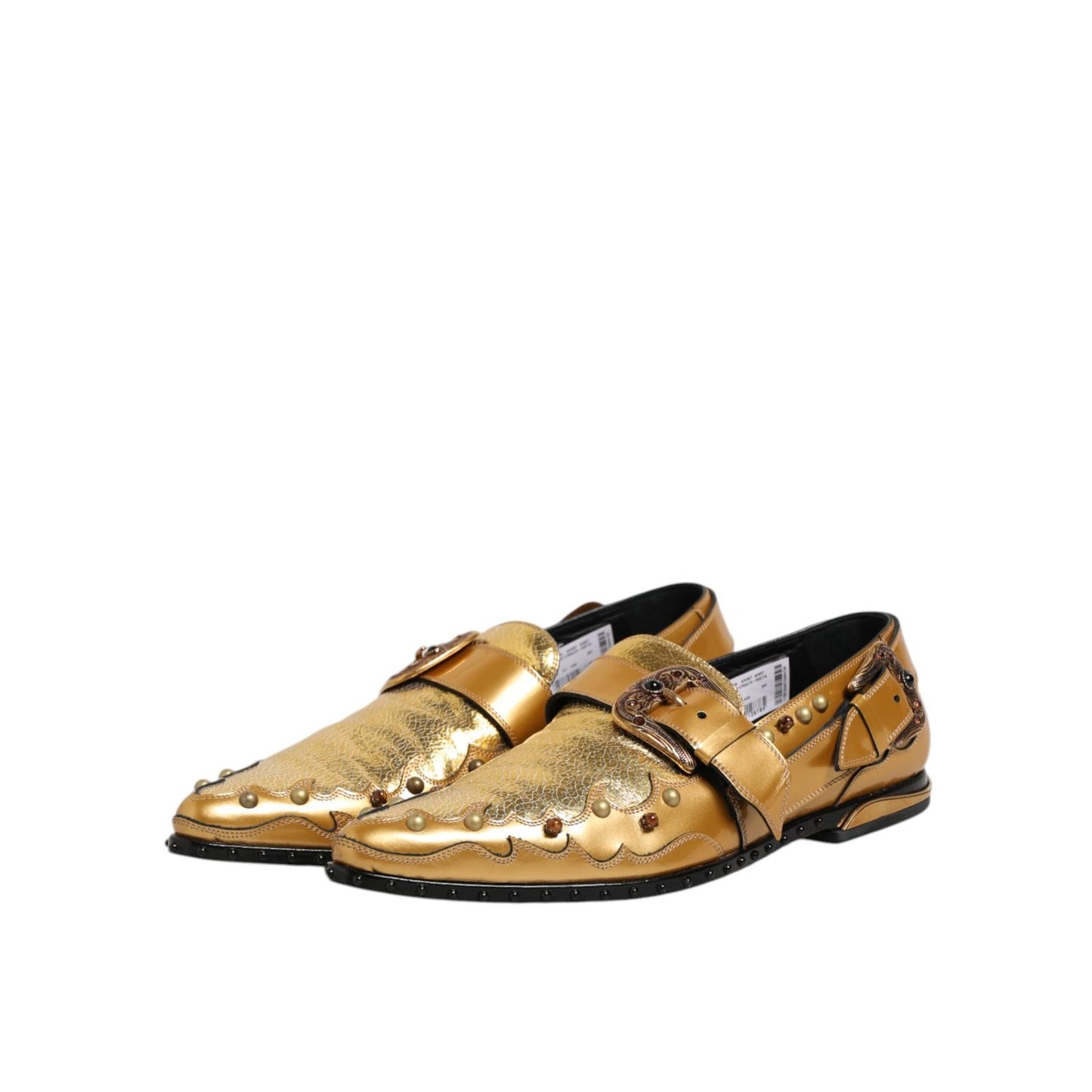 Dolce & Gabbana Gold Leather MONK STRAP Dress Formal Shoes with elegant design, perfect for sophisticated events.