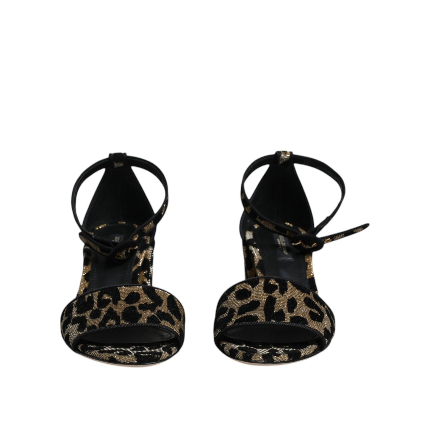 Dolce & Gabbana Gold Leopard Ankle Strap Heels Sandals Shoes