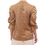 Dolce & Gabbana Gold SPECIAL Piece Runway Crystal Blouse featuring 3/4 sleeves and Sicily Charms, shown from the back.
