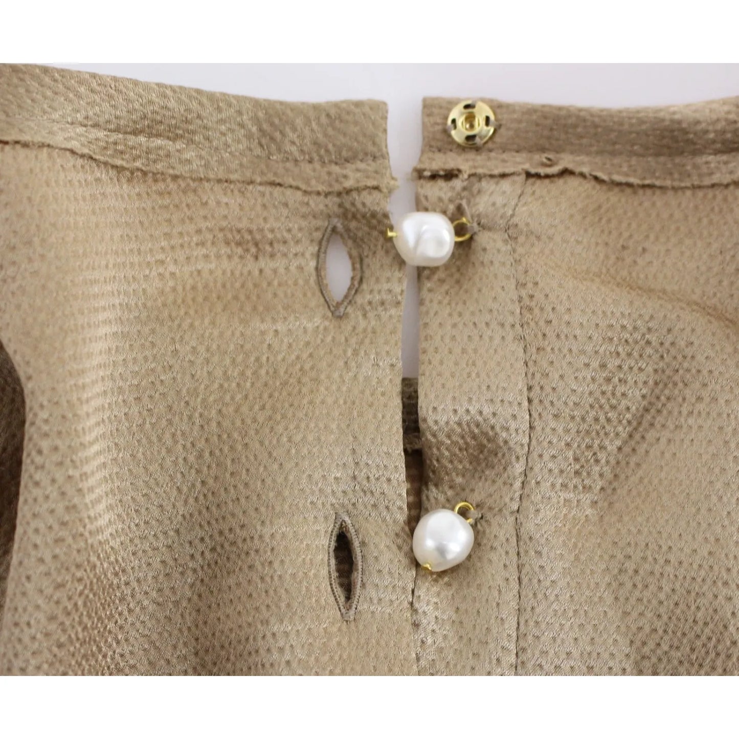 Dolce & Gabbana Gold SPECIAL Piece Runway Crystal Blouse with pearl button details, three-button back collar opening, made in Italy.