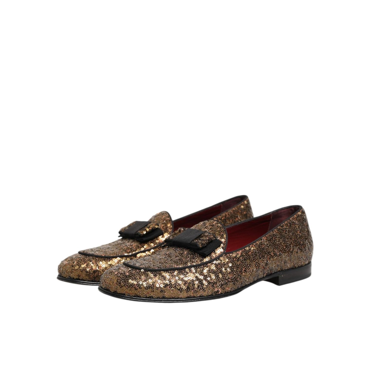 Dolce & Gabbana Gold Sequined Slip On Loafers Men Dress Shoes with shimmering sequins and sleek slip-on design for elegant occasions.
