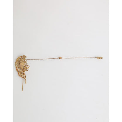 Dolce & Gabbana Gold Tone Leaf 925 Sterling Silver Crystal Chain Brooch