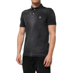 Dolce & Gabbana Gray Cotton Crown Collared Men Polo T-shirt with refined collar and crown embroidery, regular fit, made in Italy.