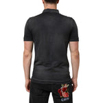Dolce & Gabbana Gray Cotton Crown Collared Men Polo T-shirt shown from back, featuring crown embroidery, regular fit, luxury style.