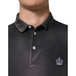 Dolce & Gabbana Gray Cotton Crown Collared Men Polo T-shirt with regal embroidery and button detail, made in Italy.