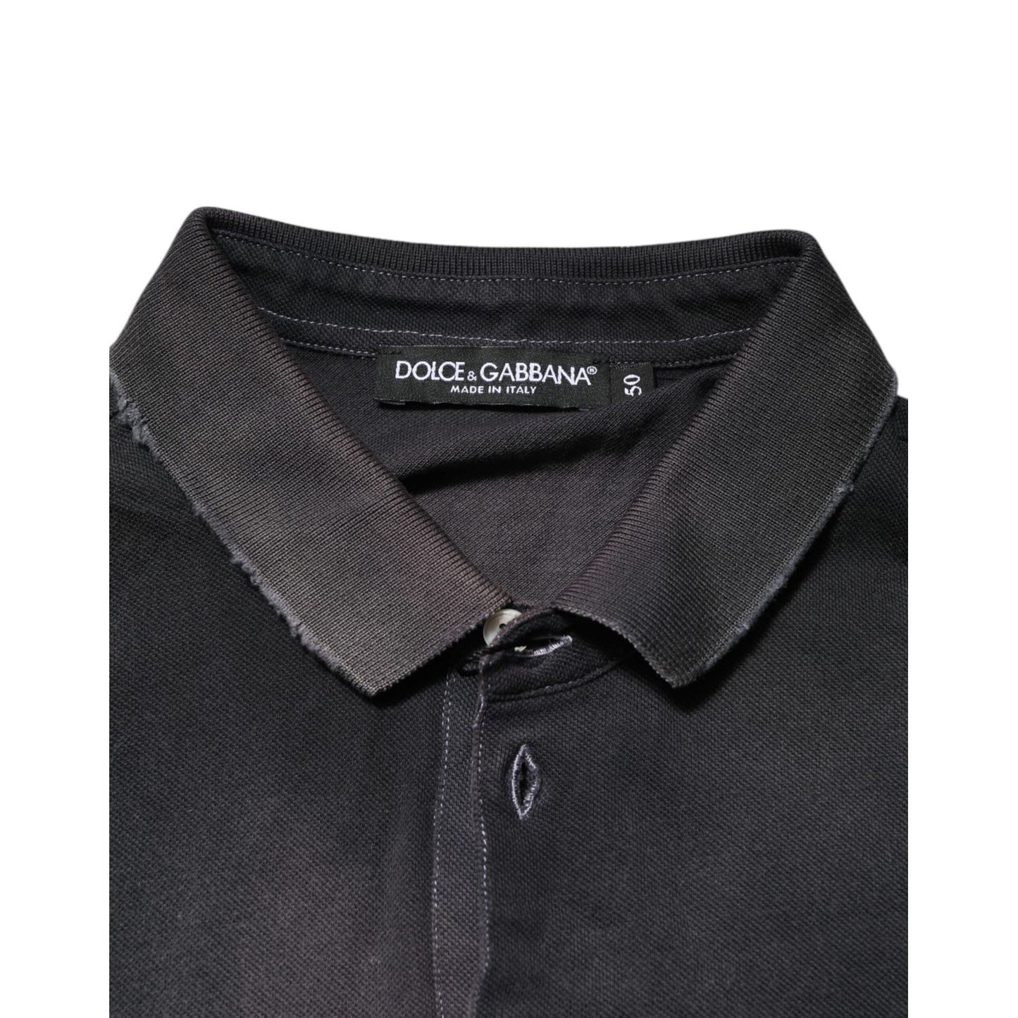 Dolce & Gabbana Gray Cotton Crown Collared Men Polo T-shirt with refined collar and crown embroidery, perfect for luxury fashion.
