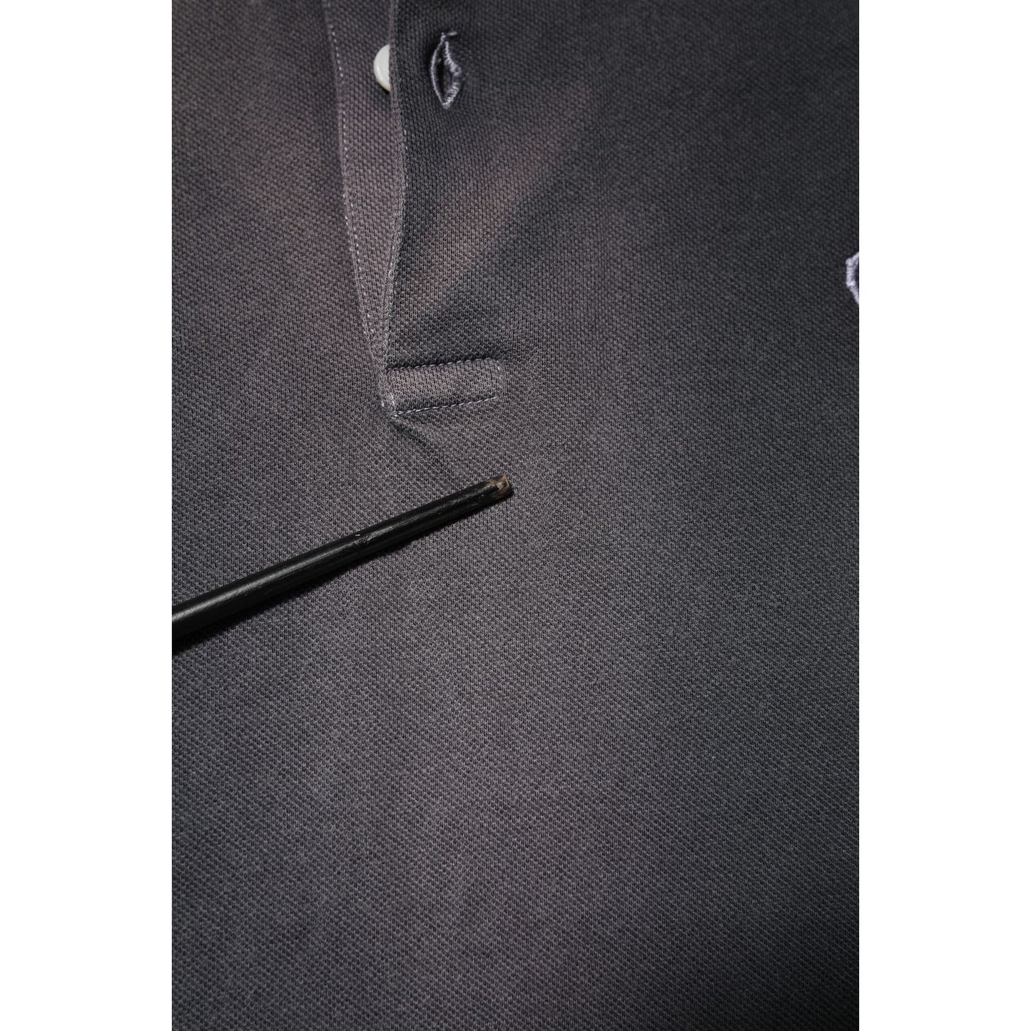 Close-up of Dolce & Gabbana Gray Cotton Crown Collared Men Polo T-shirt fabric detail