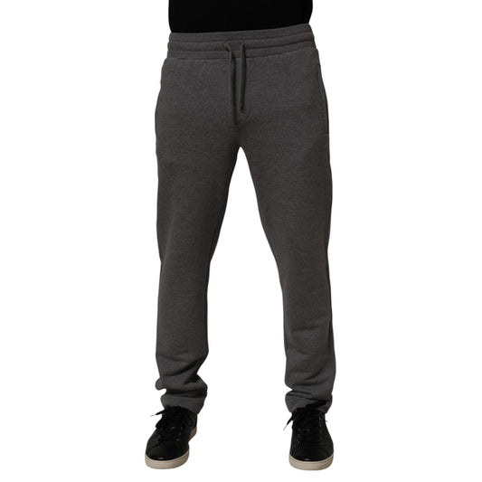 Dolce & Gabbana Gray Cotton Jogger Sweatpants Trouser Pants with drawstring waistband and tapered fit, ideal for casual wear.