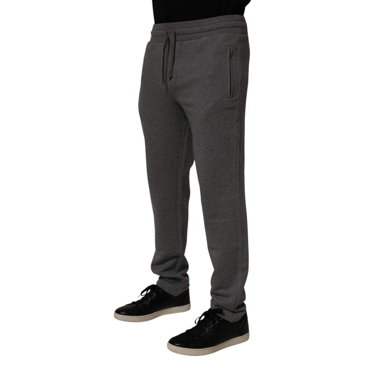 Dolce & Gabbana Gray Cotton Jogger Sweatpants Trouser Pants with drawstring waistband and tapered fit.