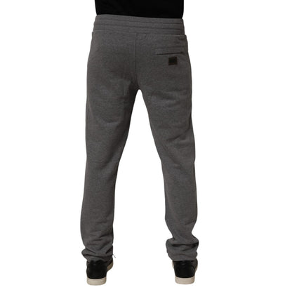 Back view of Dolce & Gabbana Gray Cotton Jogger Sweatpants Trouser Pants showcasing tapered fit and designer style.