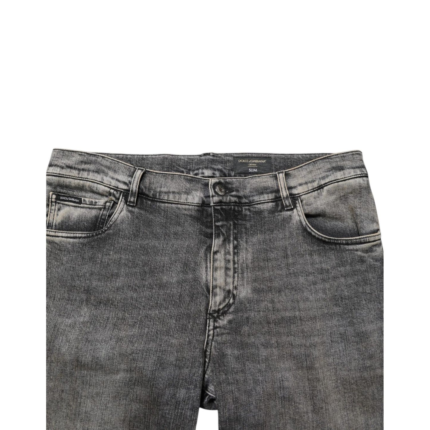 Dolce & Gabbana Gray Cotton Stretch Slim Fit Men Denim Jeans with classic five-pocket styling.
