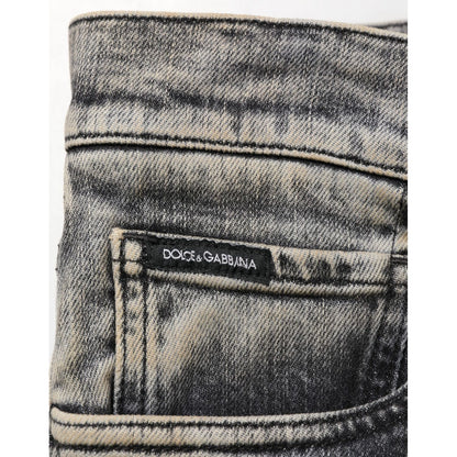 Dolce & Gabbana Gray Cotton Stretch Slim Fit Men Denim Jeans close-up showing texture and pocket detailing.