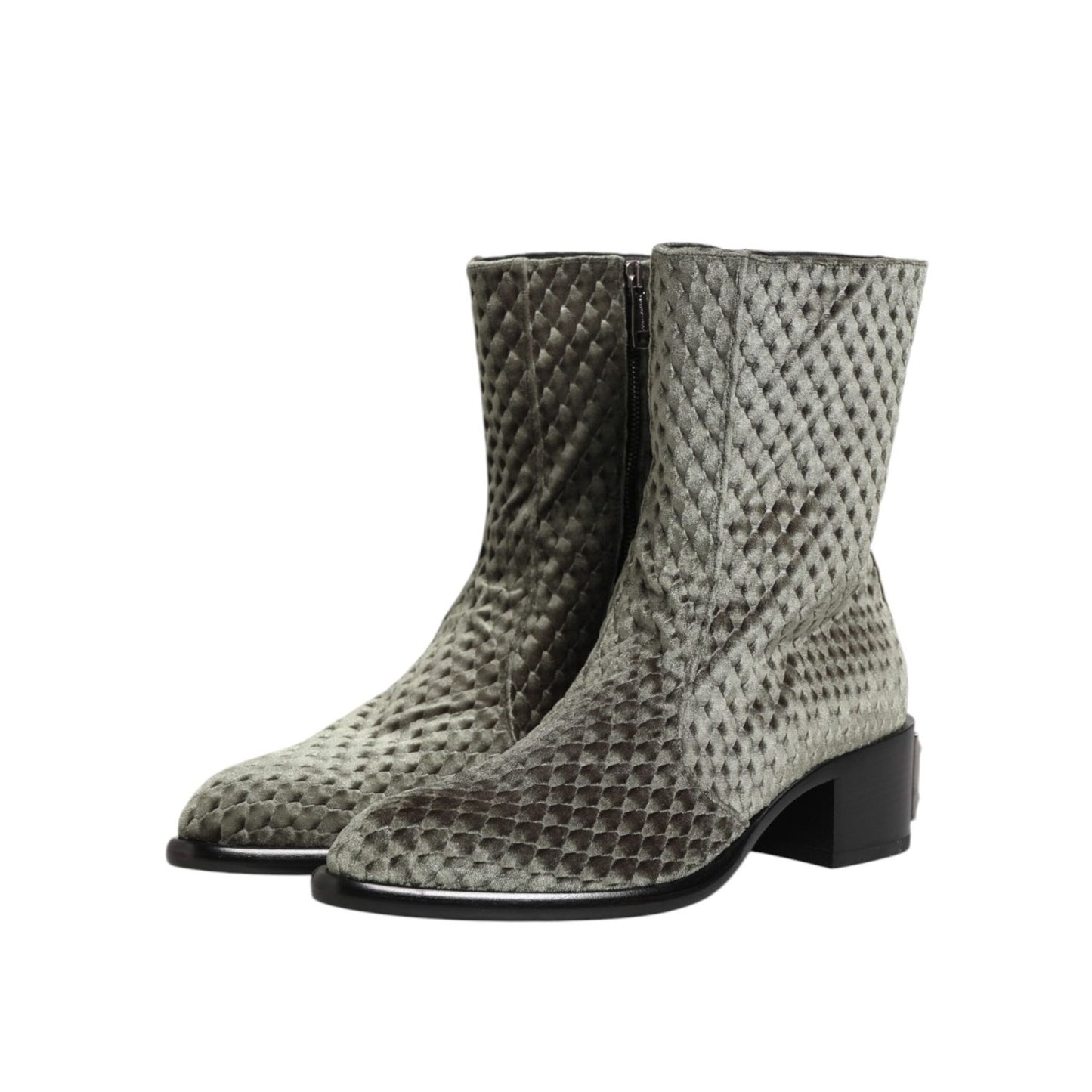 Dolce & Gabbana Gray Cotton Velvet Mid Calf Short Boots Shoes elegant and stylish footwear for versatile casual or dressy outfits.