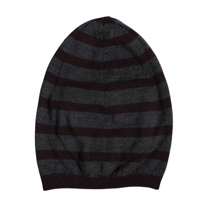 Dolce & Gabbana Gray Striped Wool Knitted Winter Beanie Hat with brand logo details, crafted from 100% virgin wool, made in Italy.