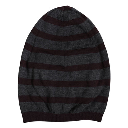 Dolce & Gabbana Gray Striped Wool Knitted Winter Beanie Hat, 100% virgin wool, made in Italy, luxurious men's fashion accessory.