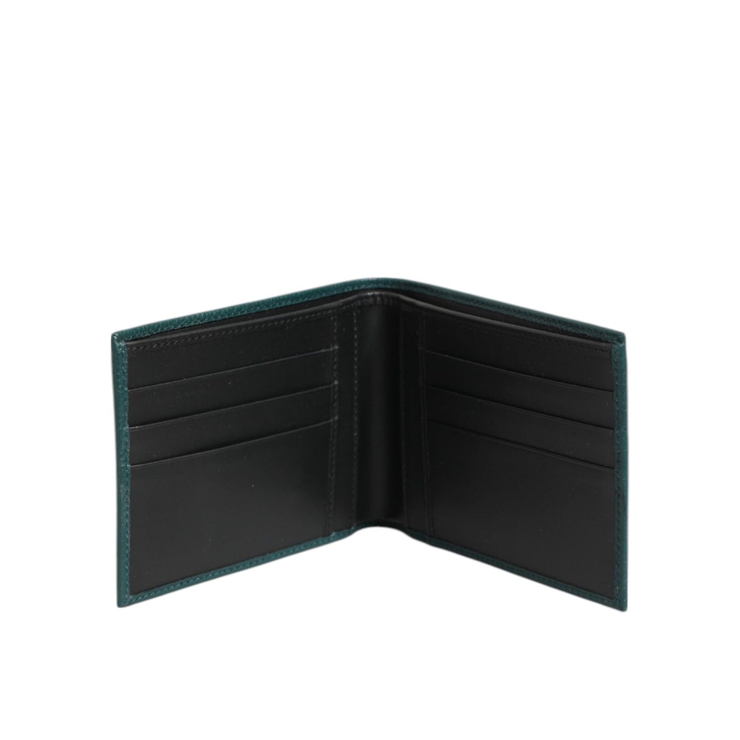 Dolce & Gabbana Green Leather DG Logo Engrave Men Bifold Card Holder Wallet open showing interior card slots