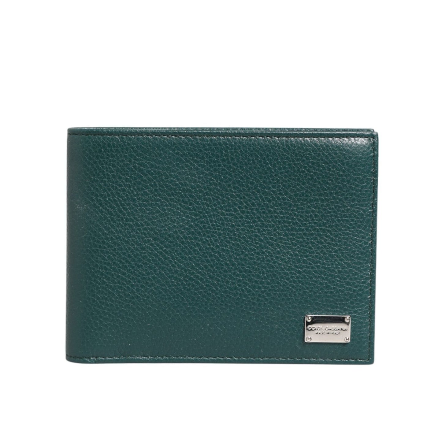 Dolce & Gabbana Green Leather DG Logo Plaque Bifold Men Card Holder Wallet in premium pebbled leather with logo plaque