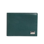 Dolce & Gabbana Green Leather DG Logo Plaque Bifold Men Card Holder Wallet with metal logo plaque shown in image.