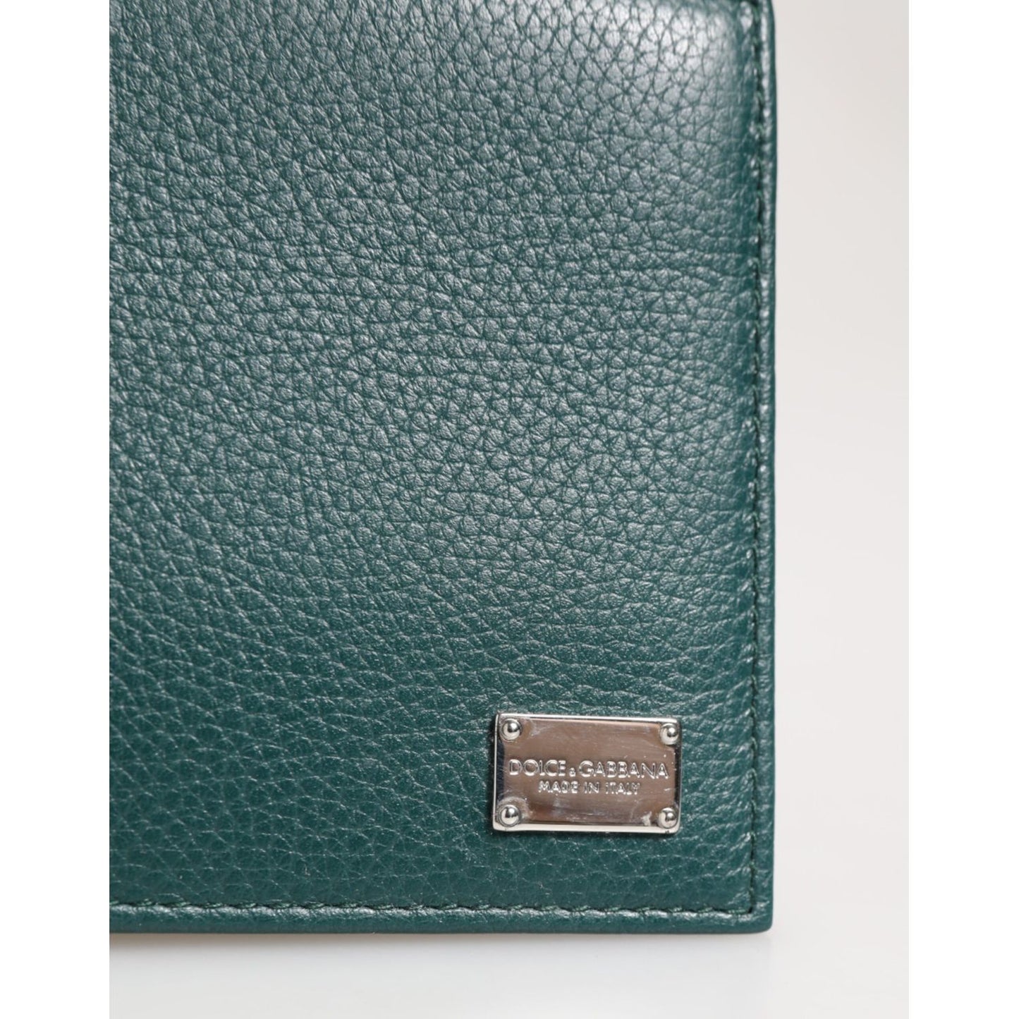 Dolce & Gabbana Green Leather DG Logo Plaque Bifold Men Card Holder Wallet with metal logo plaque