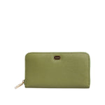 Dolce & Gabbana Green Leather Logo Plaque Zip Around Continenta Wallet with zipper fastening, Italian made luxury accessory.