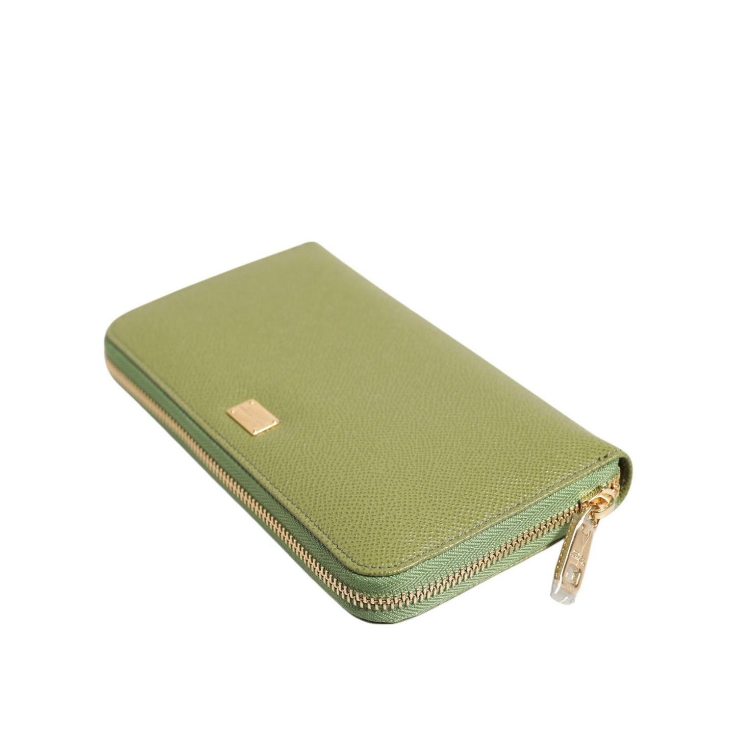 Dolce & Gabbana Green Leather Logo Plaque Zip Around Continenta Wallet with zipper and logo hardware